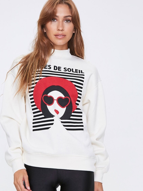 FOREVER 21 Women White Printed Sweatshirt
