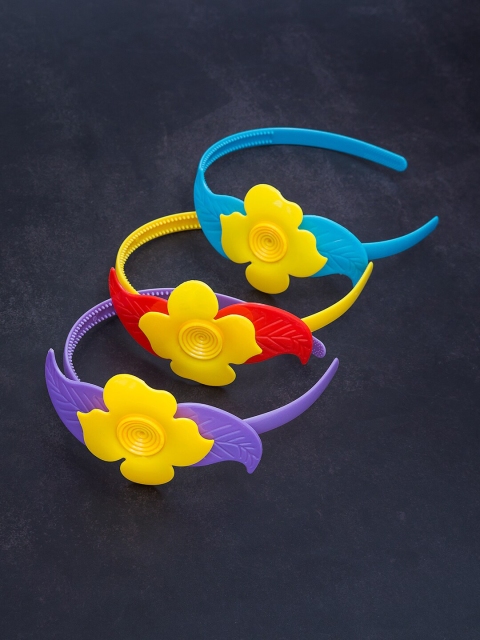 Golden Peacock Girls Set Of 3 Flower Hairband, Yellow