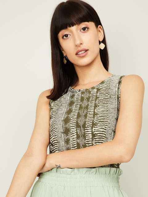 Fame Forever by Lifestyle Women Olive Green Printed Top