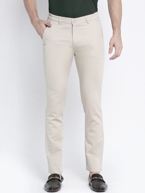 Rodamo Men Beige Slim Fit Solid Regular Trousers