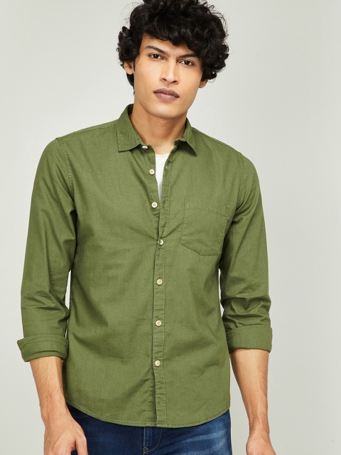 Forca Men Olive Green Slim Fit Solid Casual Shirt