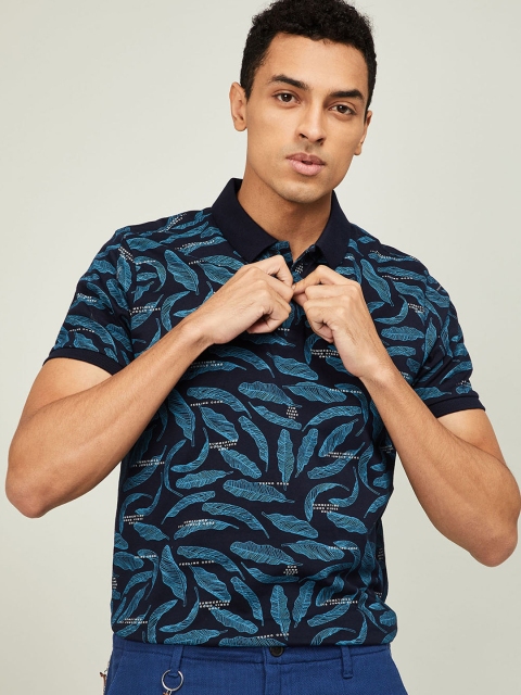 Bossini Men Navy Blue Printed Polo Collar T-shirt