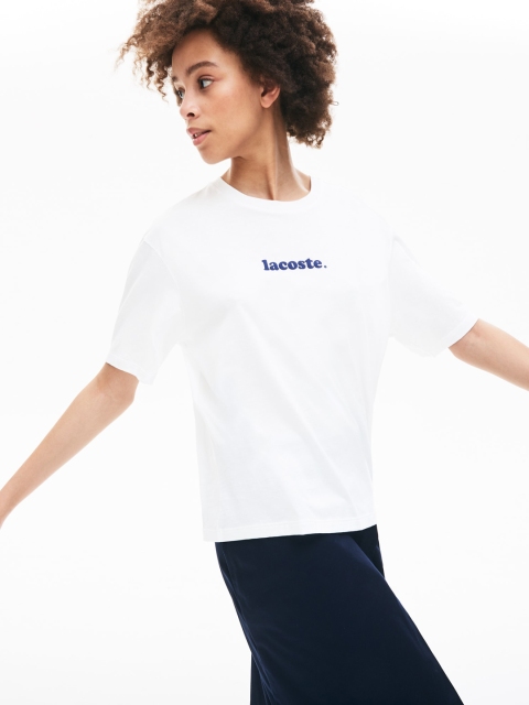 Lacoste Women White Solid Round Neck T-shirt