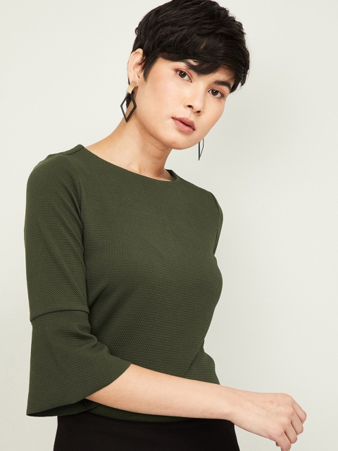 CODE by Lifestyle Women Olive Green Solid Top