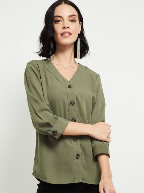 max Women Green Solid Top