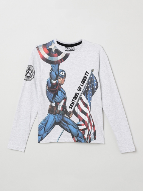 max Boys Grey Melange Printed Round Neck T-shirt