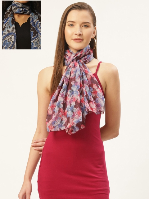 Trend Arrest Women Pack Of 2 Black & Brown Printed Scarves