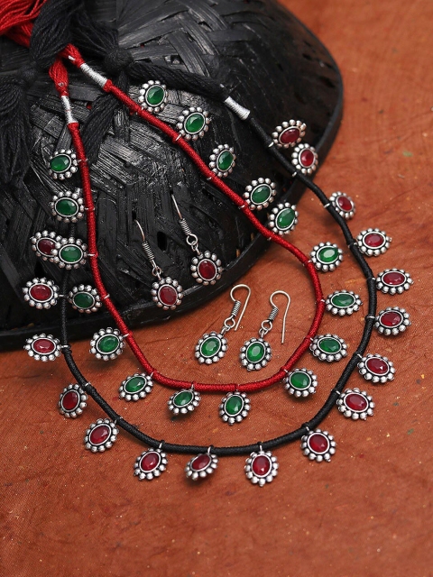 Yellow Chimes Set Of 2 Red & Green Oxidised Silver-Plated Stone-Studded Jewellery Set
Yellow Chimes Set Of 2 Red & Green Oxidised Silver-Plated Stone-Studded Jewellery Set