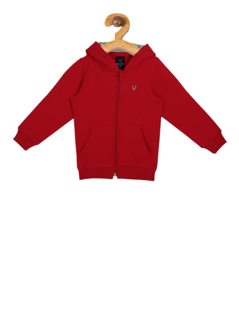 Allen Solly Junior Boys Red Solid Cotton Hooded Sweatshirt