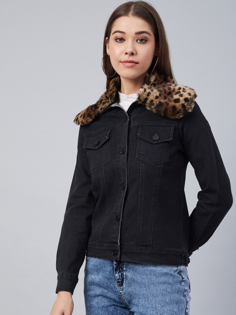 StyleStone Women Black Solid Denim Jacket