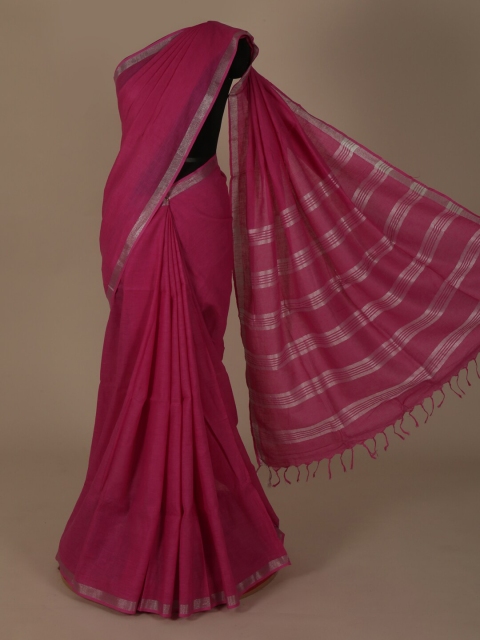 Pothys Magenta Solid Pure Linen Saree