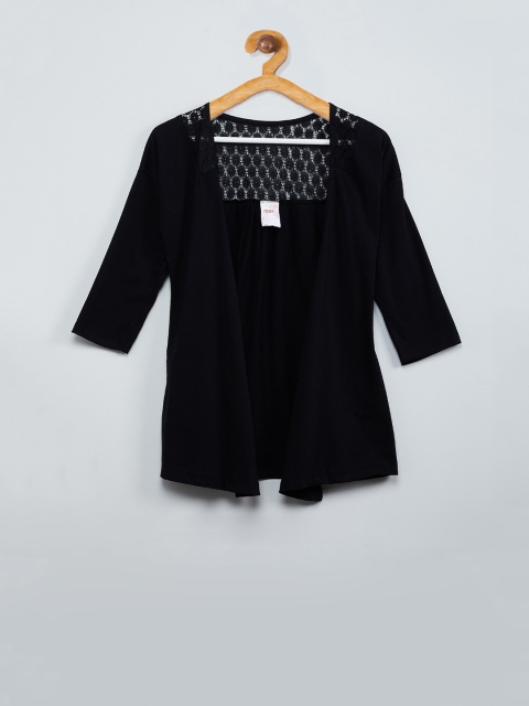 max Girls Black Solid Lace Insert Open-Front Shrug