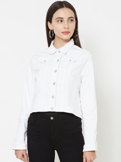 Kraus Jeans Women White Solid Denim Jacket
