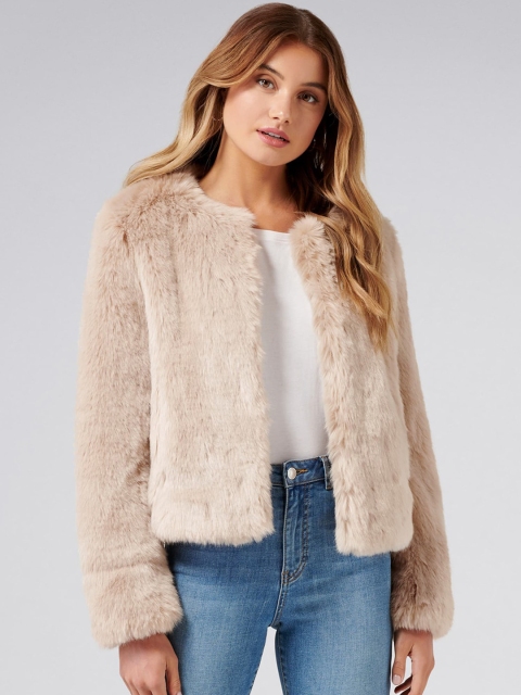 Forever New Women Nude-Coloured Solid Open Front Jacket