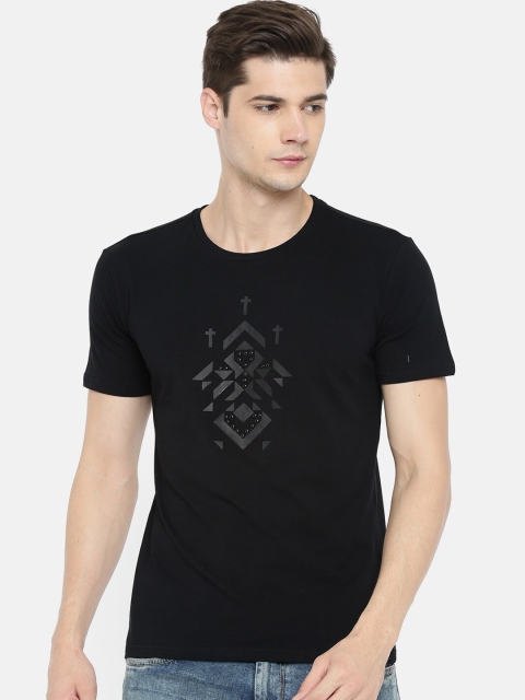 Rex Straut Jeans Men Black Printed Round Neck T-shirt