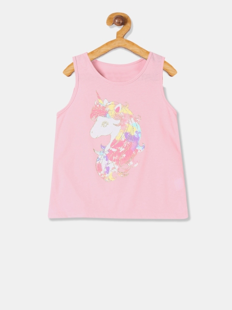 The Childrens Place Girls Pink Printed Knitted Pure Cotton Top