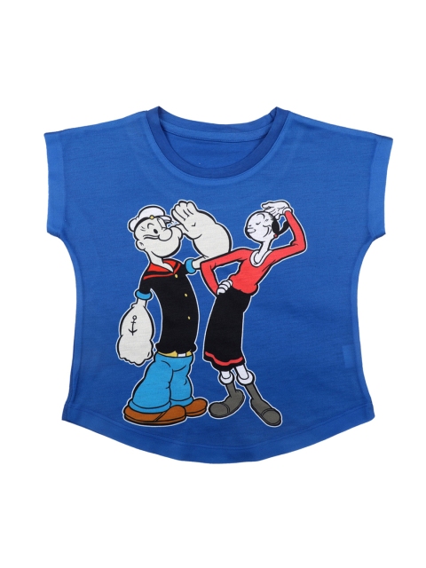 Popeye Girls Blue & Black Printed Top