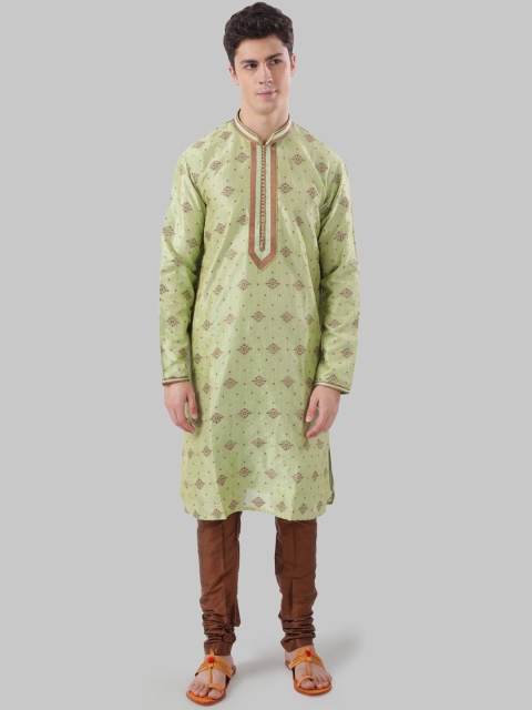 Ethnix by Raymond Men Green & Maroon Woven Design Straight Kurta