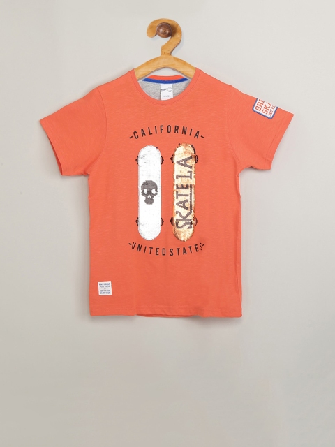 max Boys Orange Printed Round Neck T-shirt