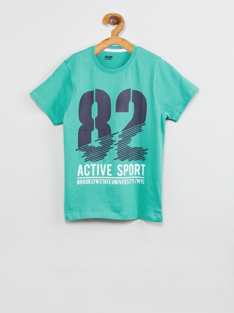 max Boys Green Printed Round Neck T-shirt