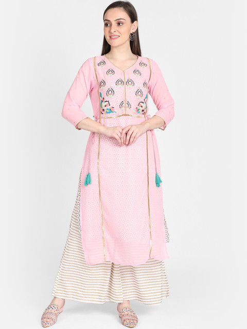 Bani Women Women Pink & Grey Printed A-Line Kurta
Bani Women Women Pink & Grey Printed A-Line Kurta