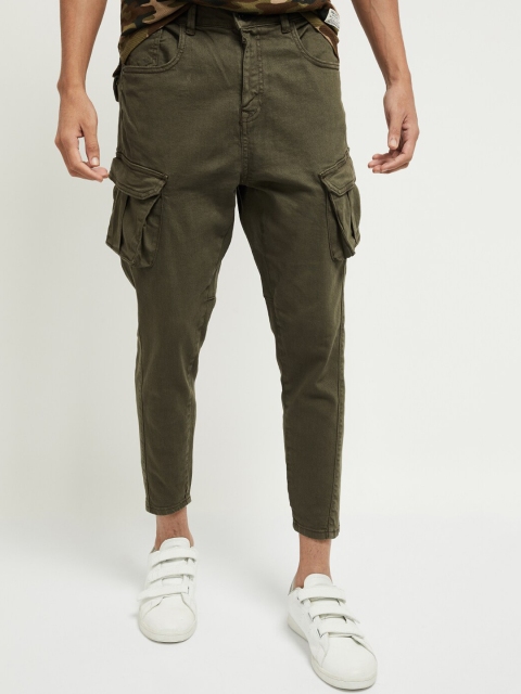 max Men Green Slim Fit Mid-Rise Clean Look Cargo Jeans