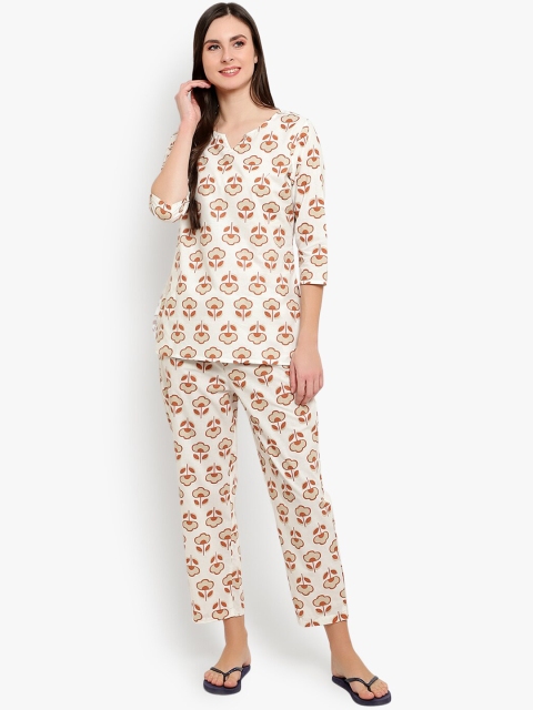 Desi Rang Women White Printed Night Suit