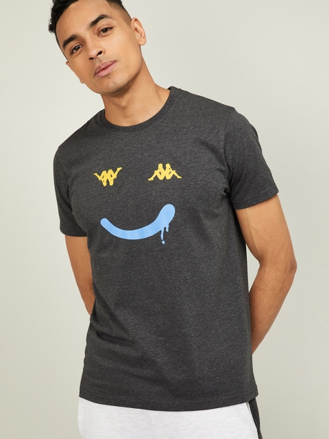 Kappa Men Charcoal Printed Round Neck T-shirt