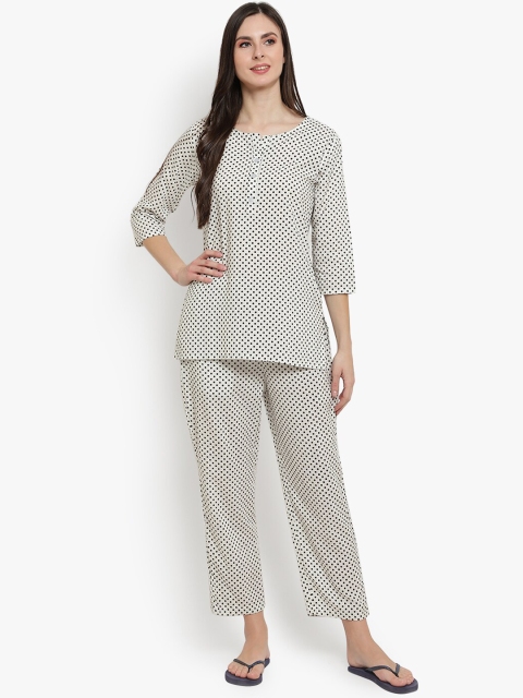 Desi Rang Women White & Black Printed Night suit