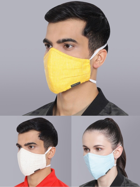 VASTRAMAY Unisex Pack Of 3 3-Ply Reusable Cloth Mask, Blue