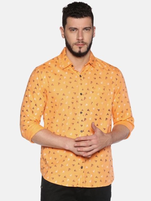Chennis Men Orange & White Slim Fit Printed Casual Shirt