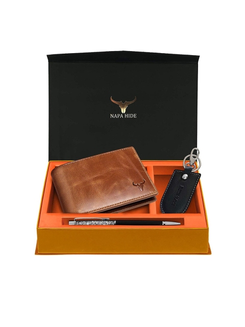 NAPA HIDE Men RFID Protected Genuine High Quality Leather Accessory Gift Set, Tan