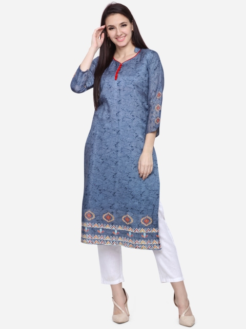 VENISA Women Blue Printed Straight Kurta