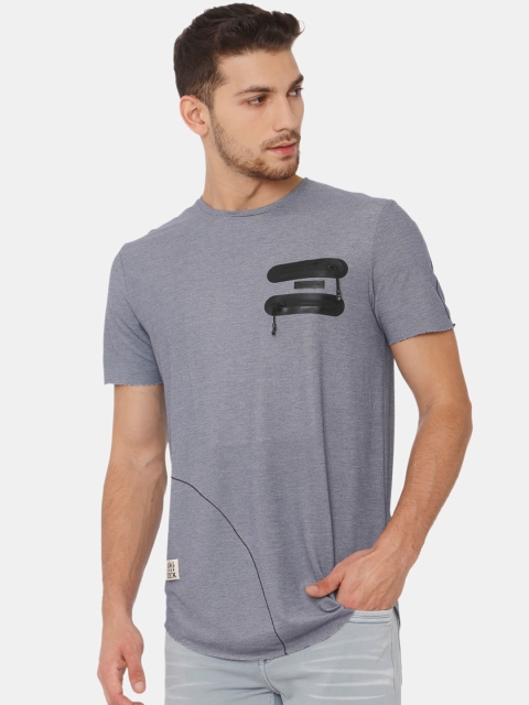 Rex Straut Jeans Men Blue Printed Round Neck T-shirt