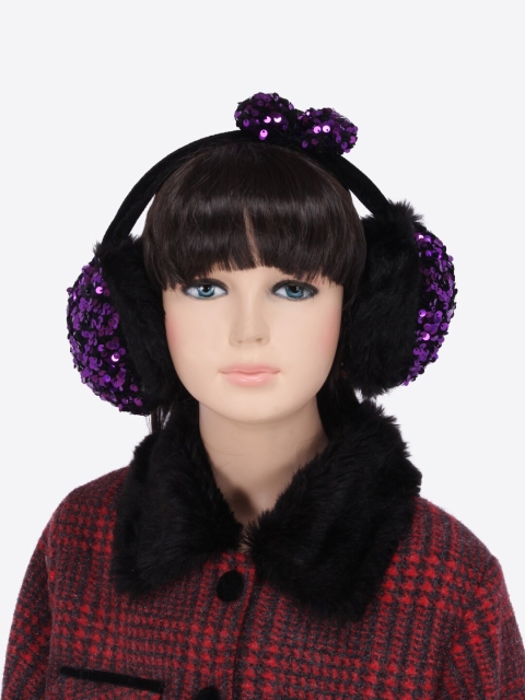 CUTECUMBER Black Fur Embellished Ear Muffs