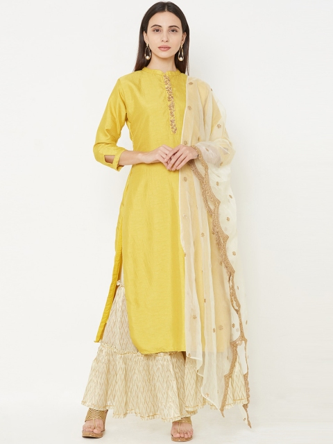 FASHOR Women Yellow Solid Kurta with Palazzos & Dupatta