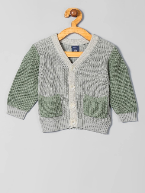 GAP Boys Grey & Green Colourblocked Front-Open Sweater