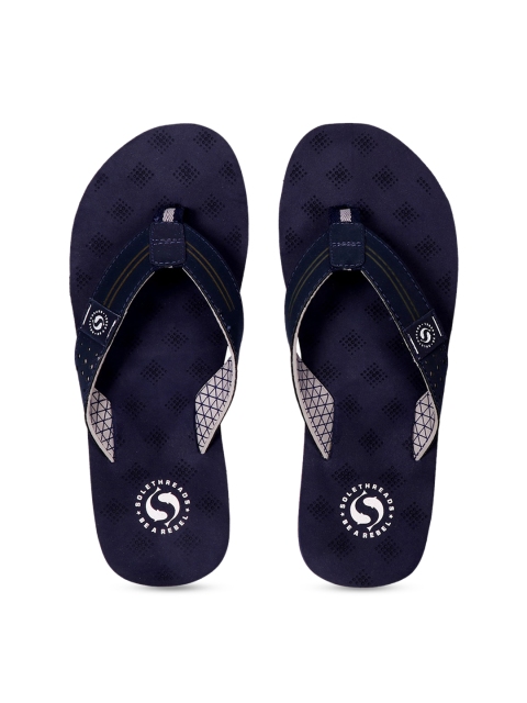 Solethreads Men Navy Blue Printed Thong Flip-Flops