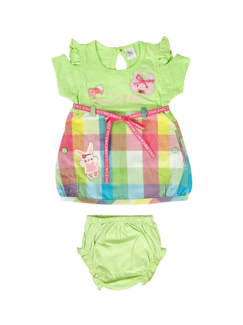 Babys Day Girls Green Checked A-Line Dress