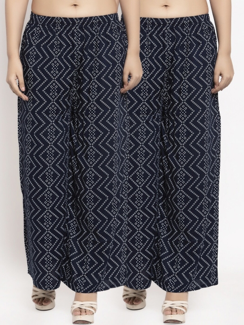 KLOTTHE Women Pack of 2 Navy Blue Printed Straight Palazzos