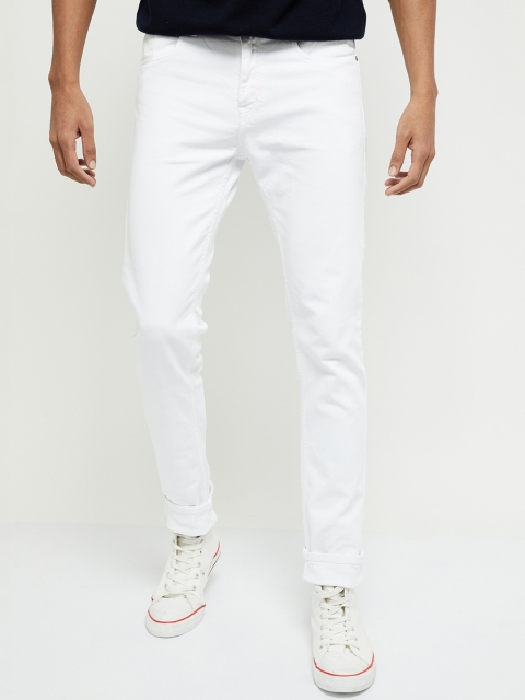 max Men White Skinny Fit Mid-Rise Clean Look Stretchable Jeans