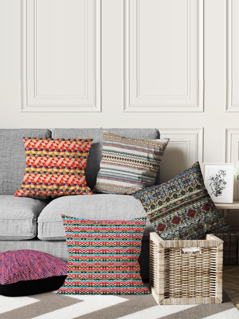 BIANCA Multicoloured Set of 5 Abstract Square Cushion Covers, Multi