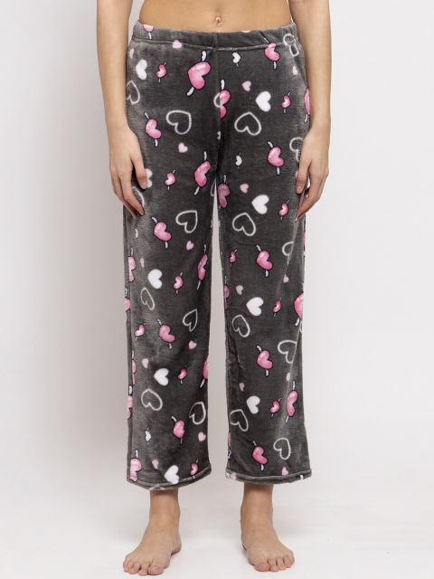 NEUDIS Women Grey Printed Fleece Lounge Pants