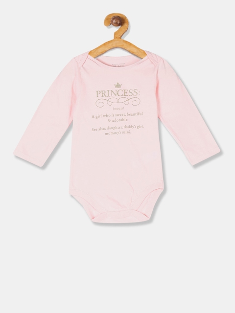 The Childrens Place Infant Girls Pink & Gold-Coloured Printed Bodysuit