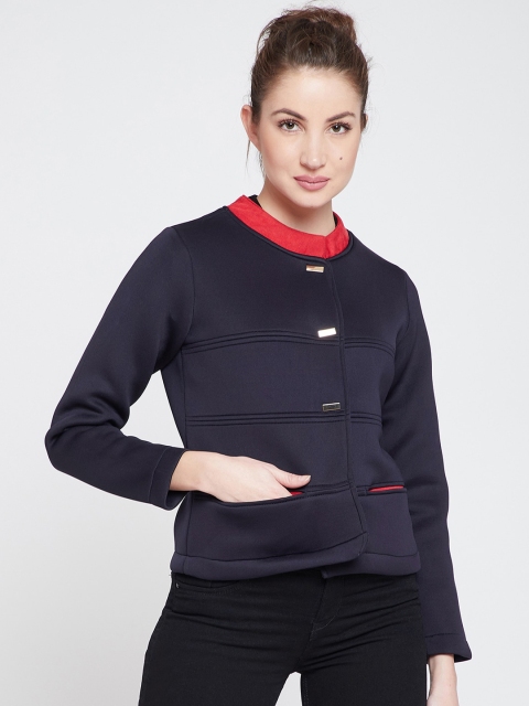 Carlton London Women Navy Blue Solid Tailored Jacket