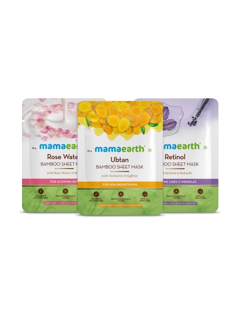 Mamaearth Combo of Vitamin C Bamboo, Ubtan Bamboo & Retinol Bamboo Sheet Mask - 25 g each, Multi
Mamaearth Combo of Vitamin C Bamboo, Ubtan Bamboo & Retinol Bamboo Sheet Mask - 25 g each, Multi