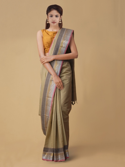 Unnati Silks Brown Solid Pure Cotton Saree