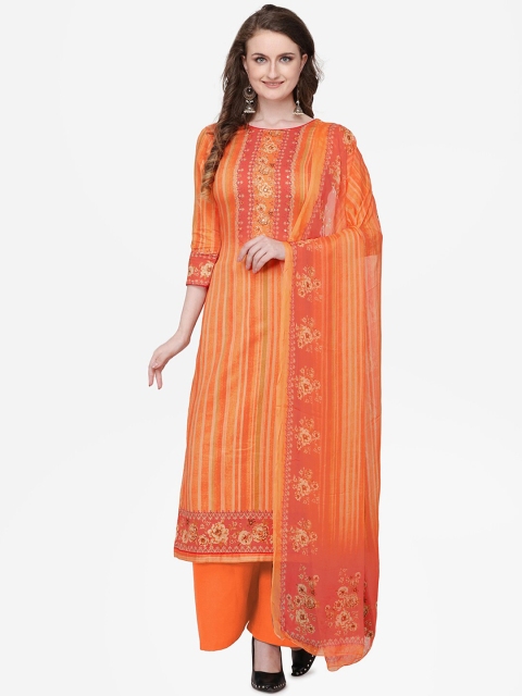 Stylee LIFESTYLE Orange Silk Blend Unstitched Dress Material
