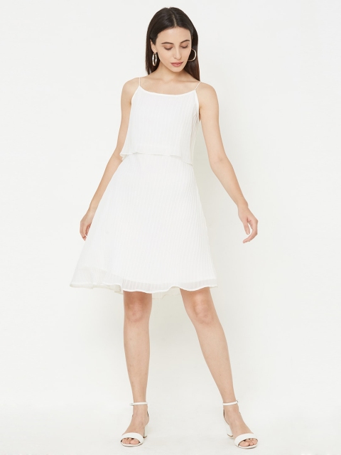 MISH Women Off-White Self Design Fit and Flare Dress