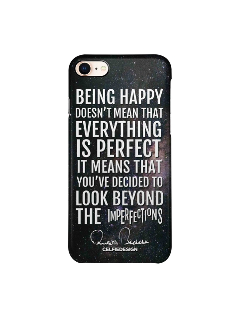 CelfieDesign Teal Green & White Being Happy AB Quotes Quirky iPhone 8 Back Cover, Black